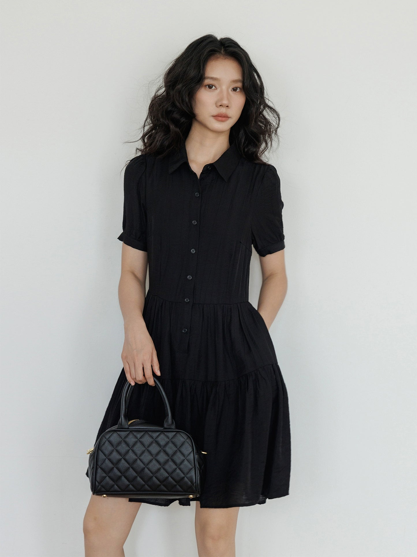 Plain Tiered Shirt Dress VAS0103