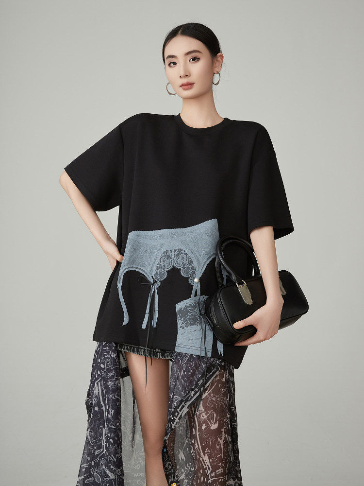 Lace Printed Short-Sleeve T-Shirt FER0071