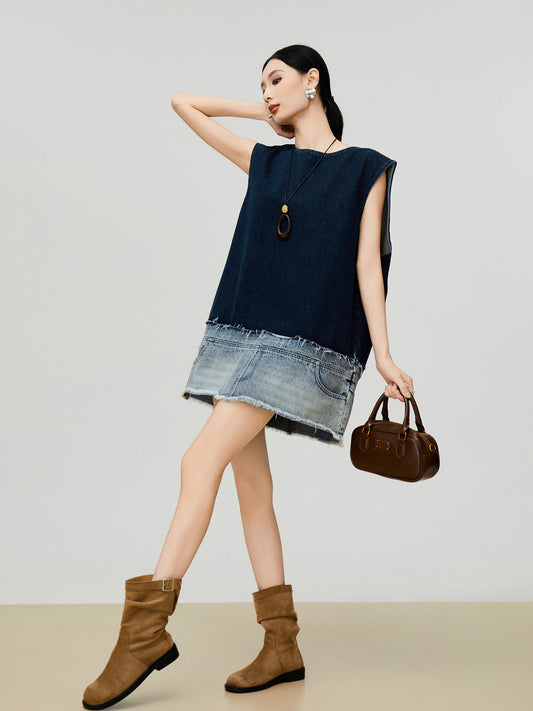 Denim Docking Design Sleeveless Dress FER0354