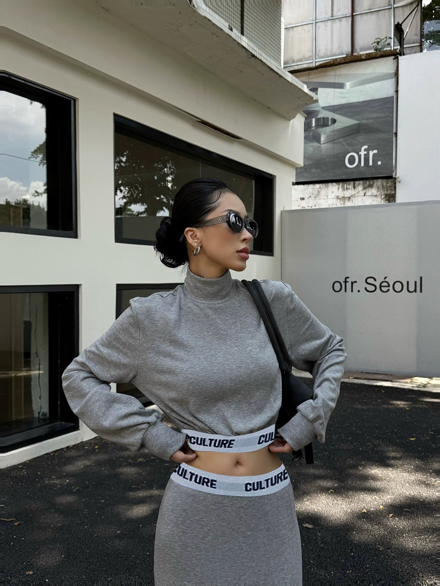 High Neck Long Sleeve Top / Mid Length Skirt ZRS0095