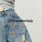 Slim Polo Knit / Flower Embroidery Half Denim Pants LLA0119