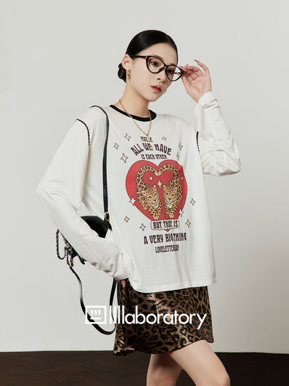 Love Tiger Long-Sleeve Top / Leopard Mini Skirt LLA0642