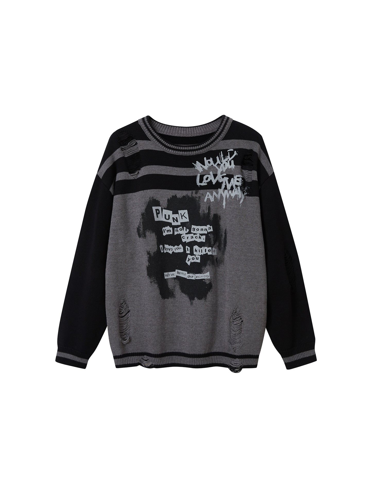 Striped Ripped Graffiti Sweater  CEN0025