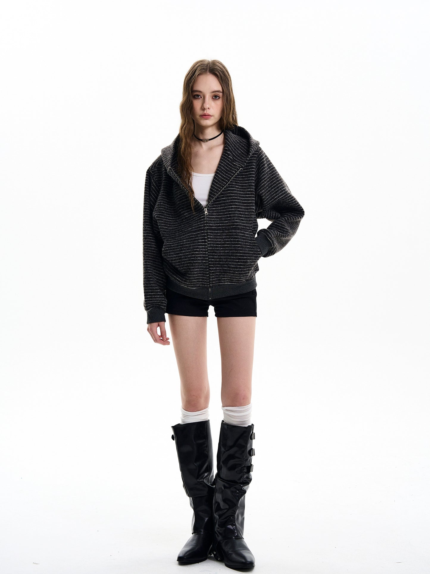 Thin Striped Zip-Up Hoodie MAD0005