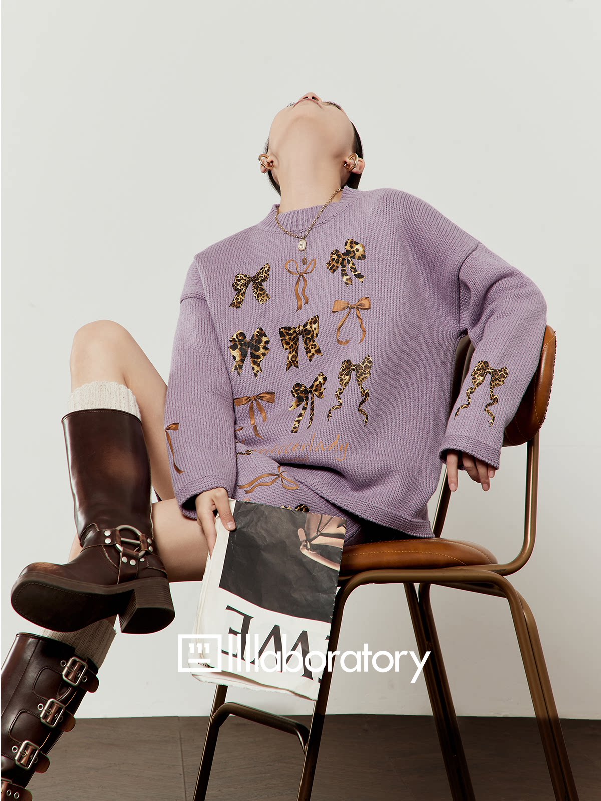 Ribbon Design Knit Top / Knit Mini Skirt LLA0630