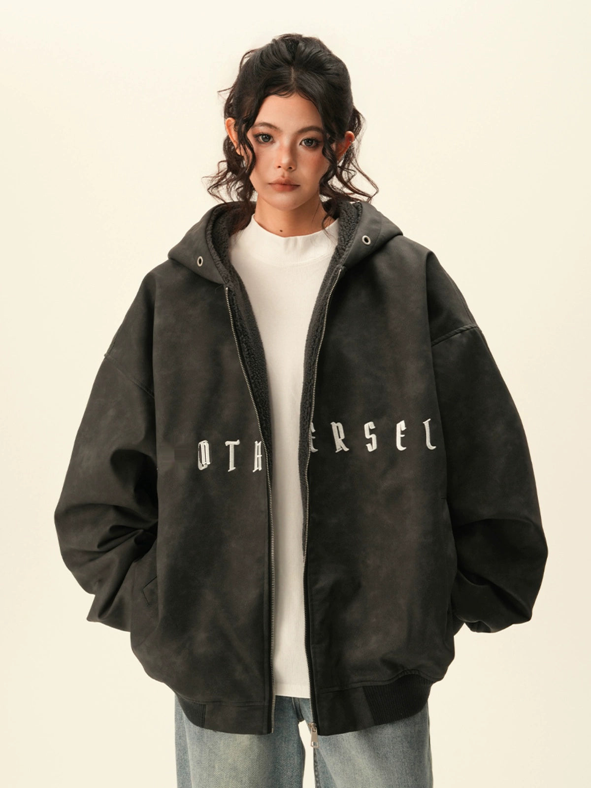 Oversized Suede Zip Hoodie BWA0007