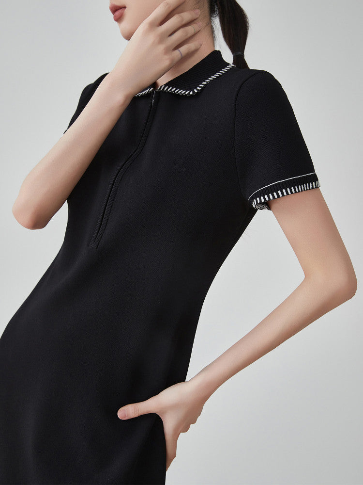 Blanket Stitch Half-Zip Polo Dress FER0201