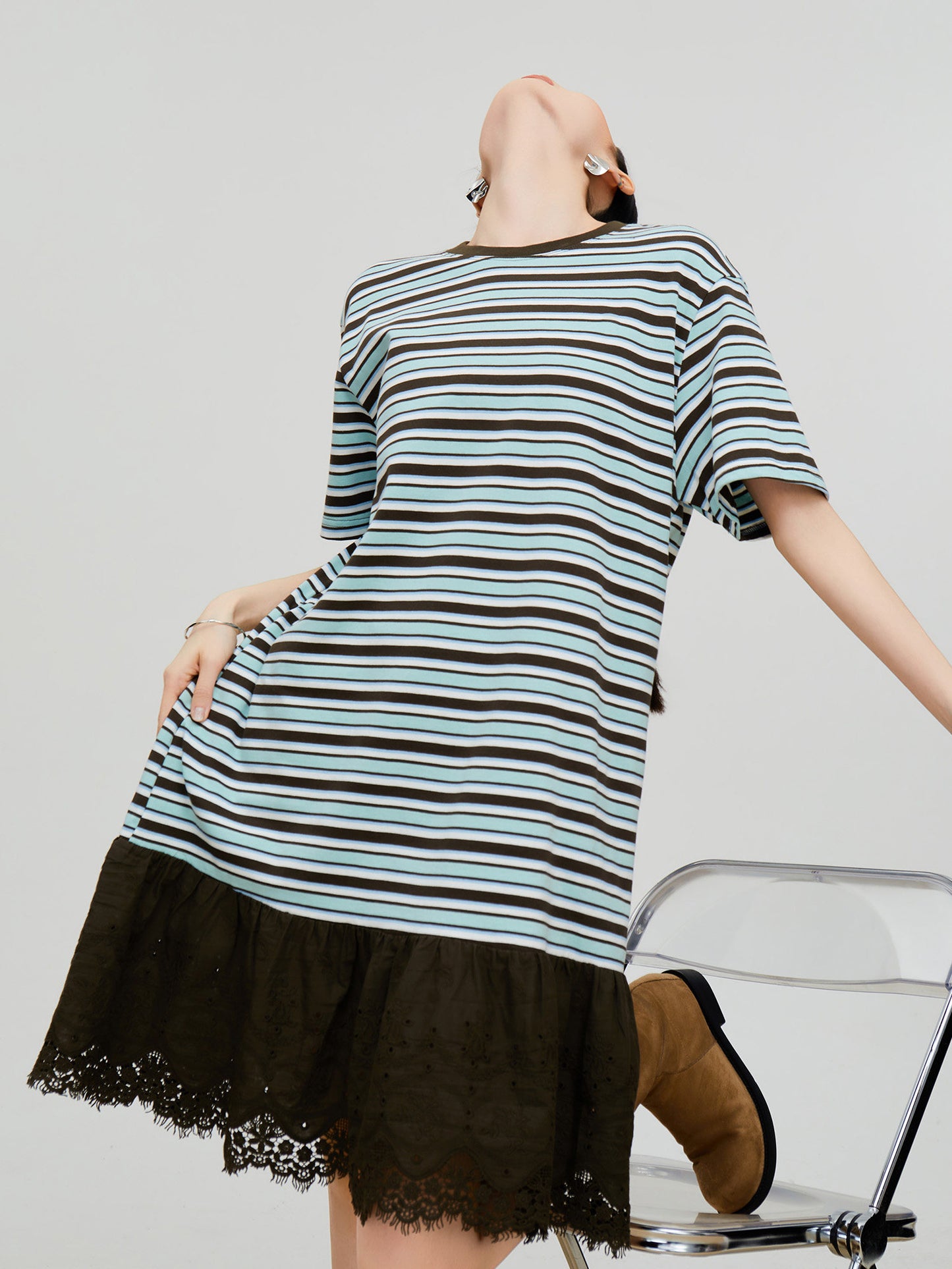 Mixed Material Casual Dress FER0337