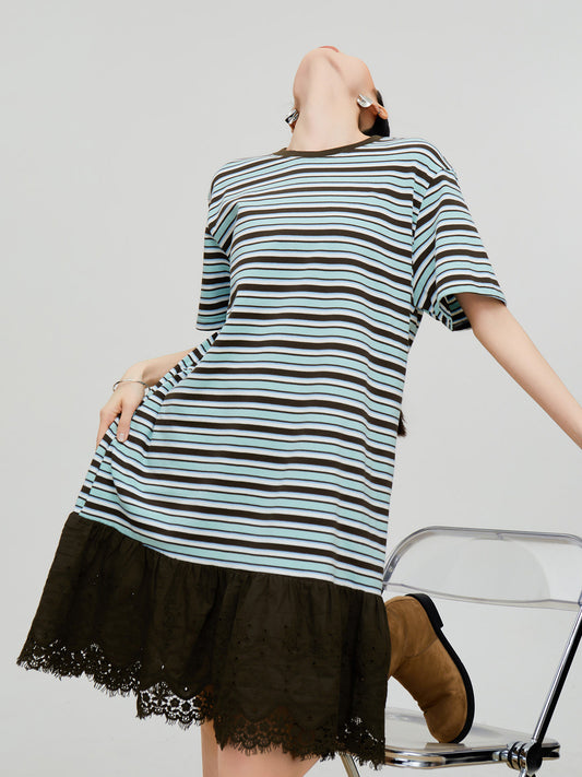 Mixed Material Casual Dress FER0337