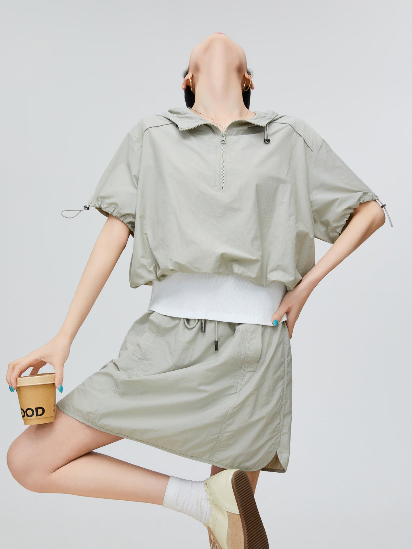 Nylon Half-Zip Short-Sleeve / Mini Skirt FER0231