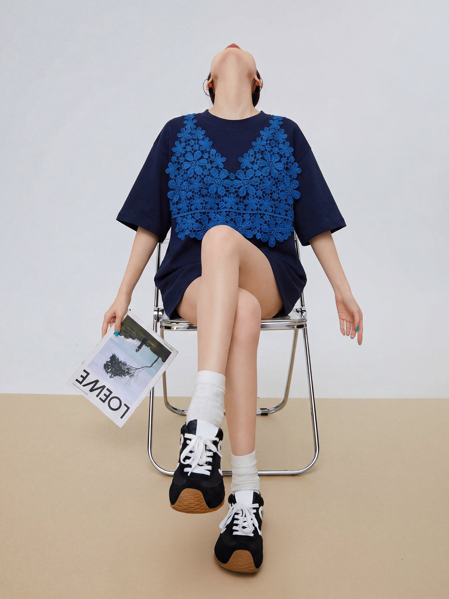 Flower Lace Docking Short-Sleeve T-Shirt FER0325