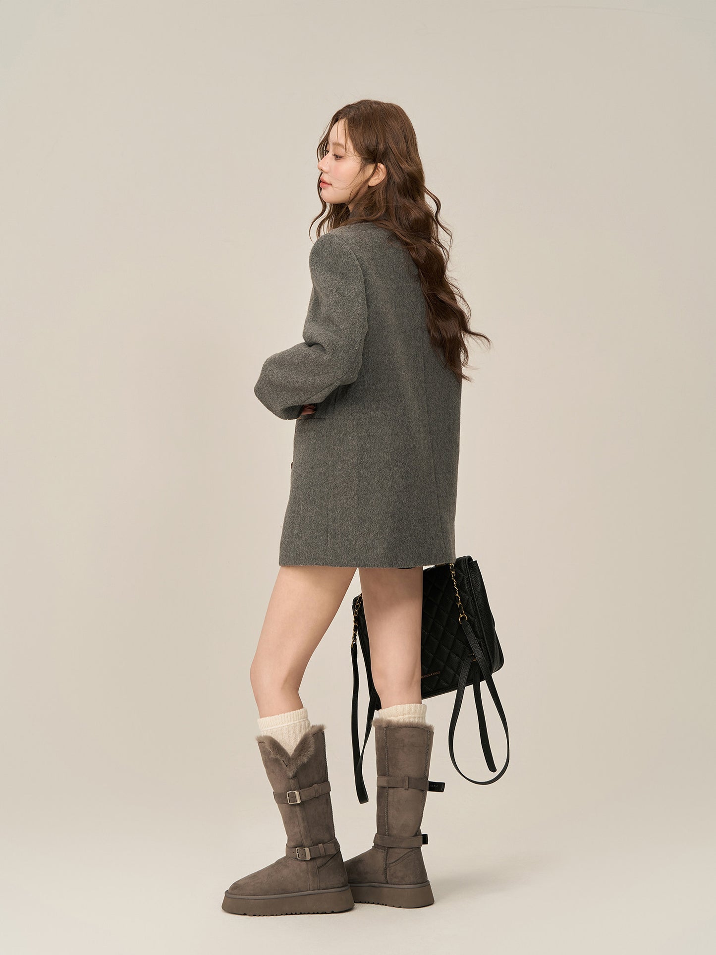 Scarf Collar Double Breasted Wool Coat WDB0003