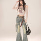 Vintage Belt Flare Denim Pants KLS0007