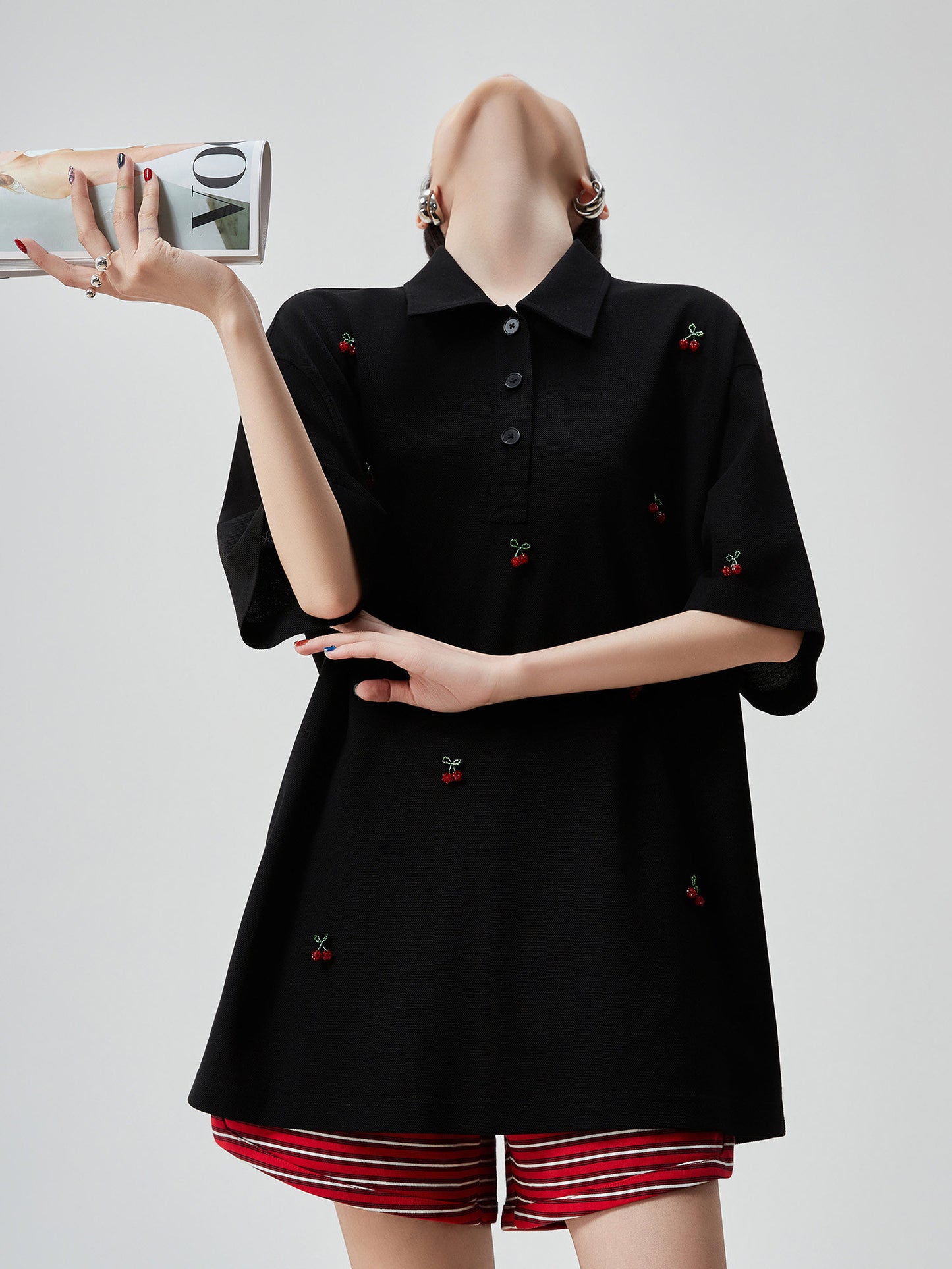 Cherry Embroidery Polo Knit Shirt FER0225