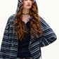 Striped Cat Ear Hoodie/Layered-Style Design Shirt ASG0076