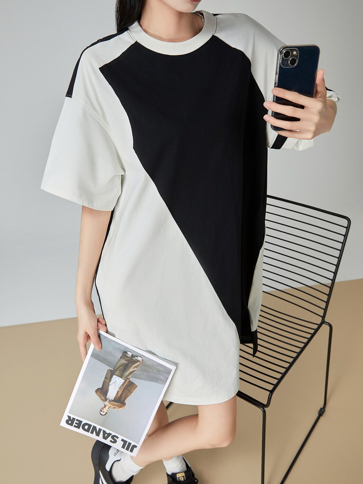 Diagonal Switch Asymmetry T-Shirt Dress FER0109