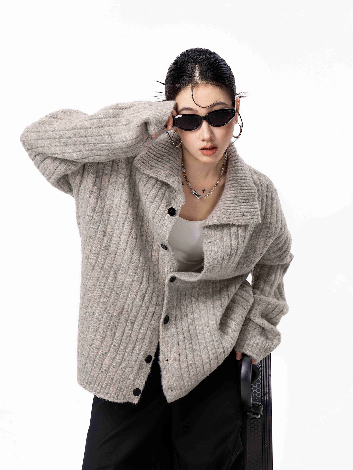 Stand Collar Knit Cardigan ICM0098