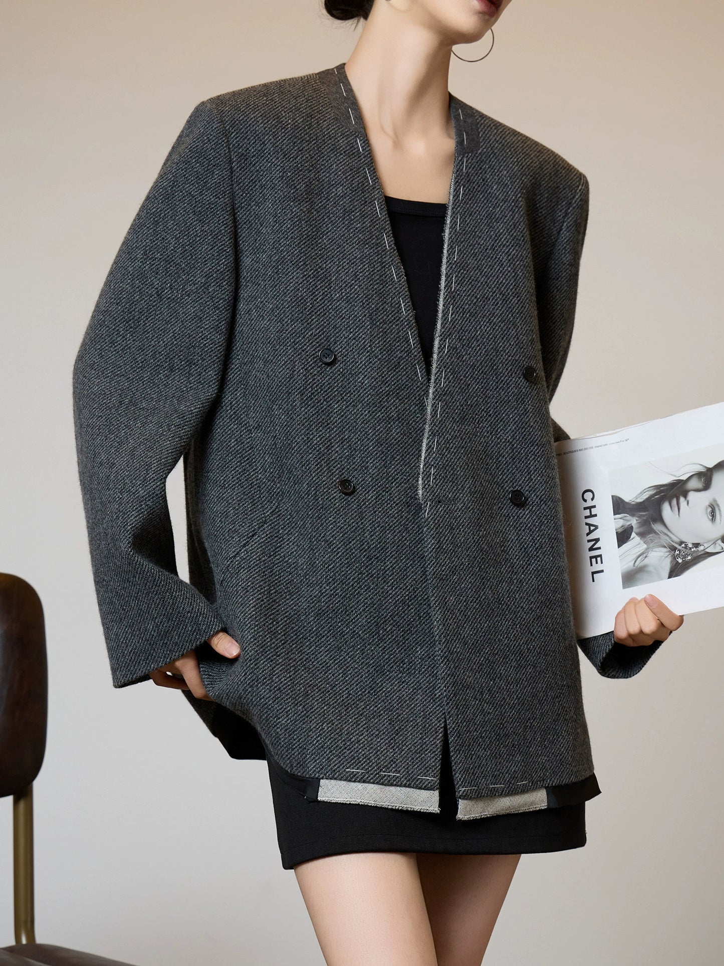 No Collar Short Coat SUY0008