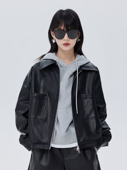 Drop Shoulder Leather Jacket SHN0020