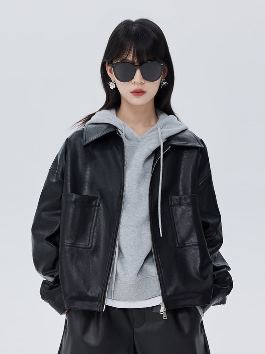 Drop Shoulder Leather Jacket SHN0020