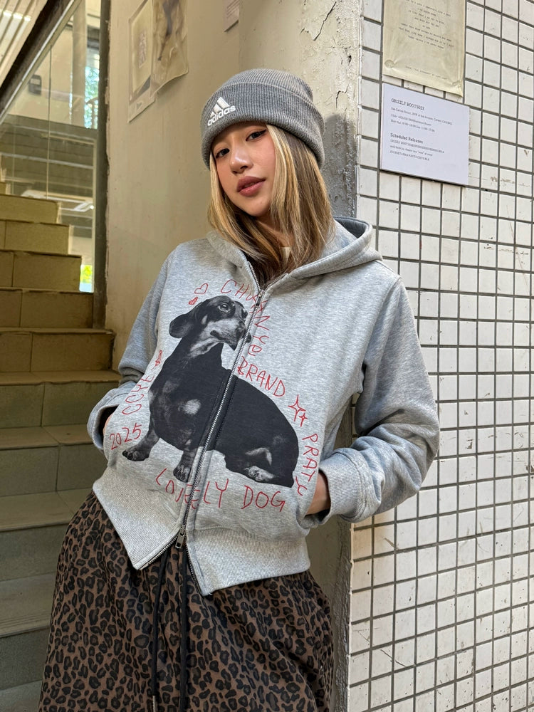 Dog Print Double Zip Hoodie CYE0066