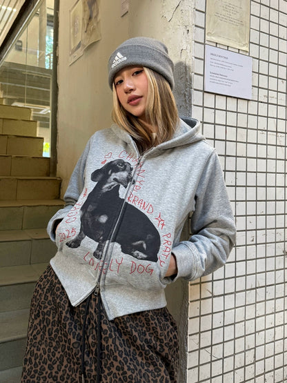 Dog Print Double Zip Hoodie CYE0066