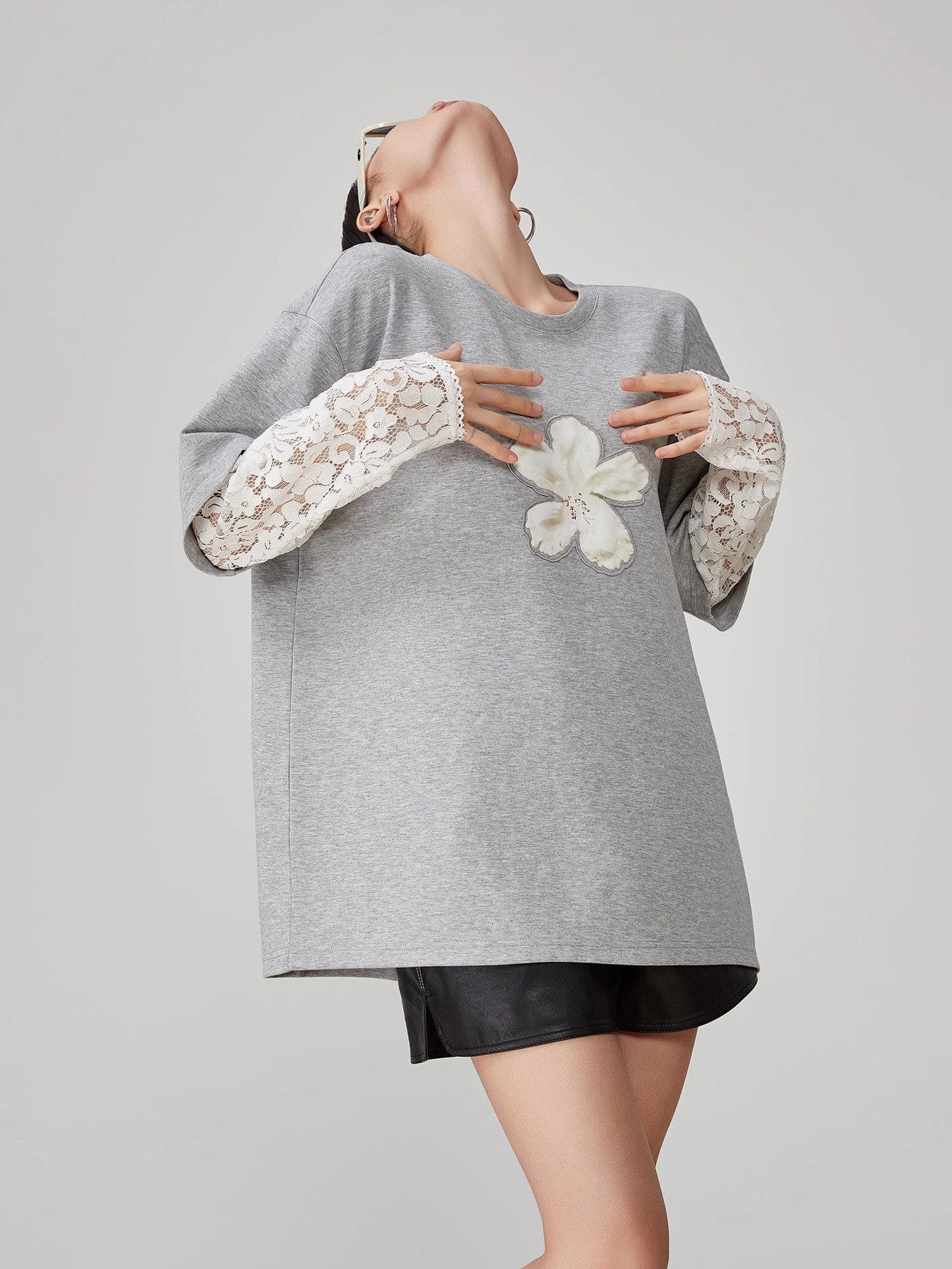 Lace Sleeve Layered Style T-Shirt FER0149