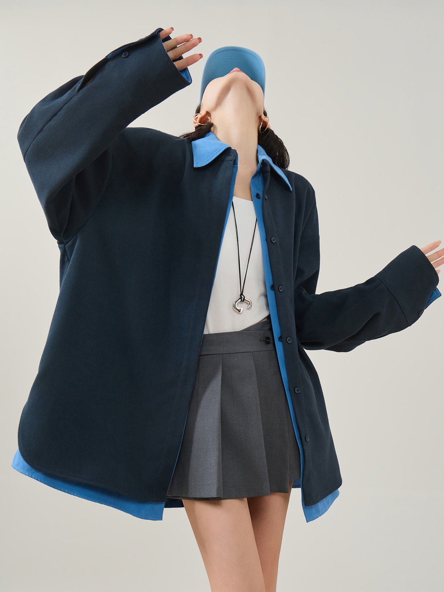 Color-Block Layered Oversized Shirt FER0072