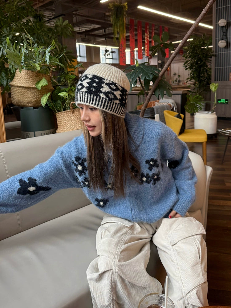 Flower Motif Knit Zip Jacket CYE0016