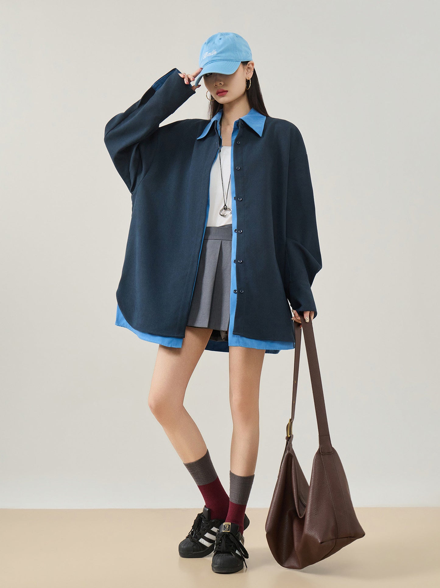 Color-Block Layered Oversized Shirt FER0072
