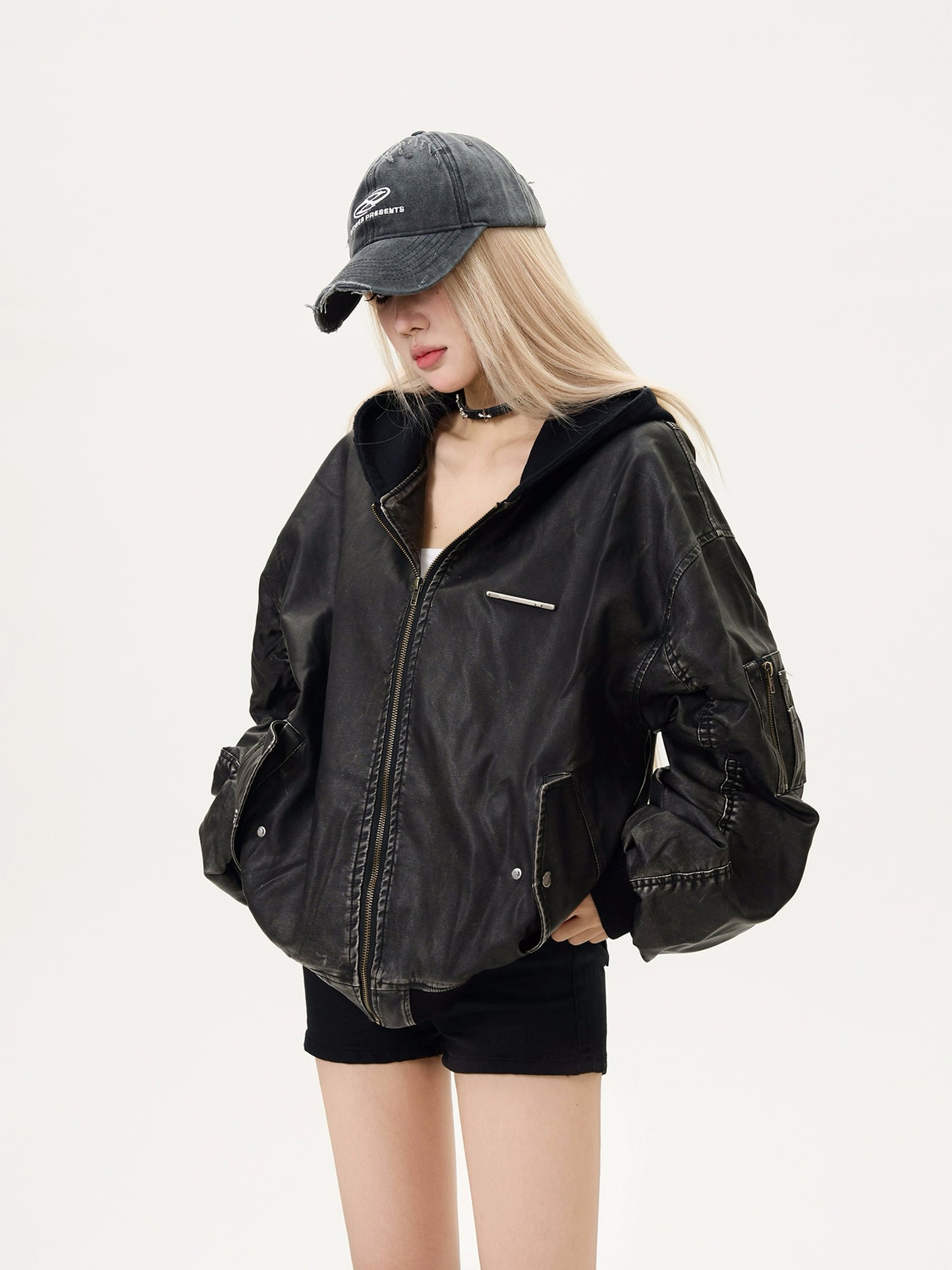 Leather Padded Bomber Jacket MAD0007