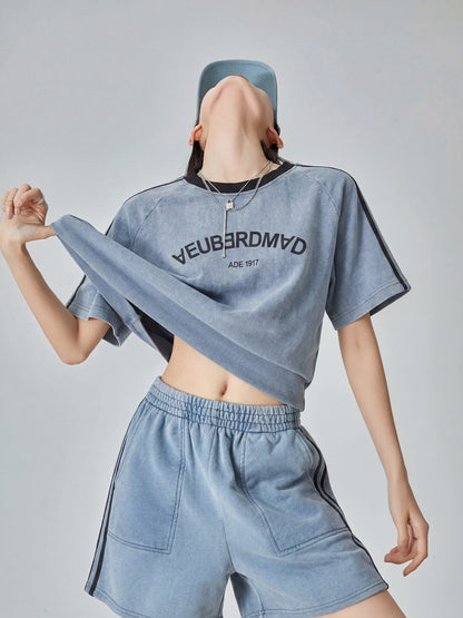 Washed Blue Short-Sleeve T-Shirt / Shorts FER0260