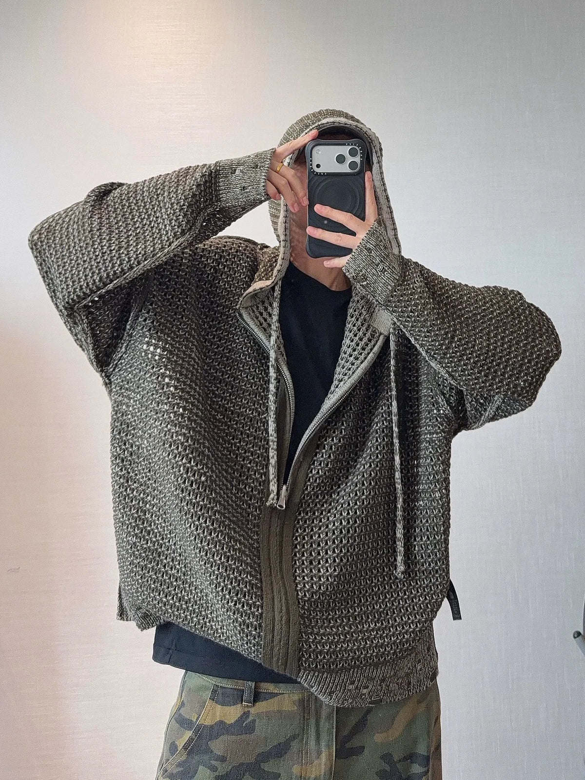 Reversible Mesh Zip-Up Knit Hoodie DAZ0010