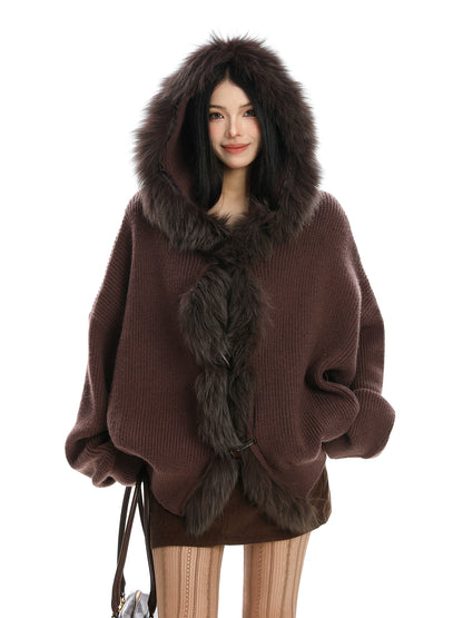 Fur Hood Zip Up Knit BGS0018