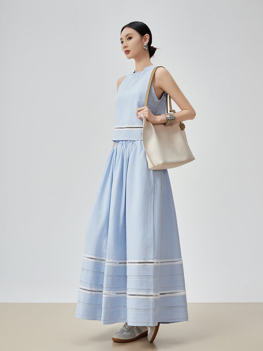 Striped Sleeveless Top / Wide Skirt FER0143