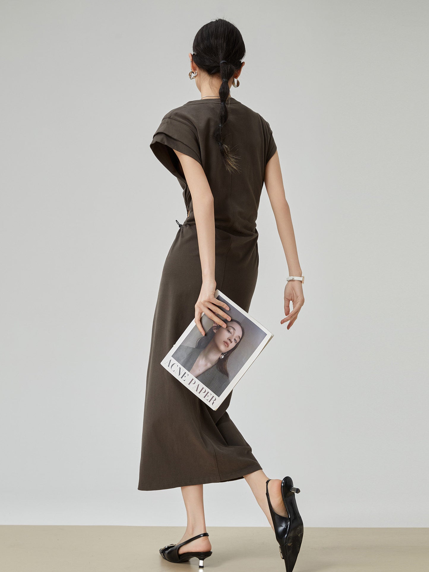 French Sleeve Cut-and-Sew Maxi Dress FER0276