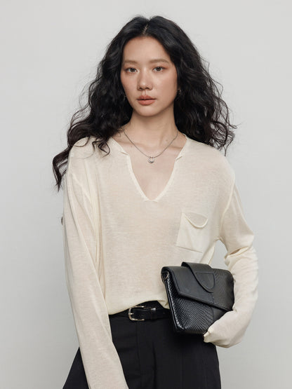 V-neck Shoulder Long Sleeve Knit VAS0208