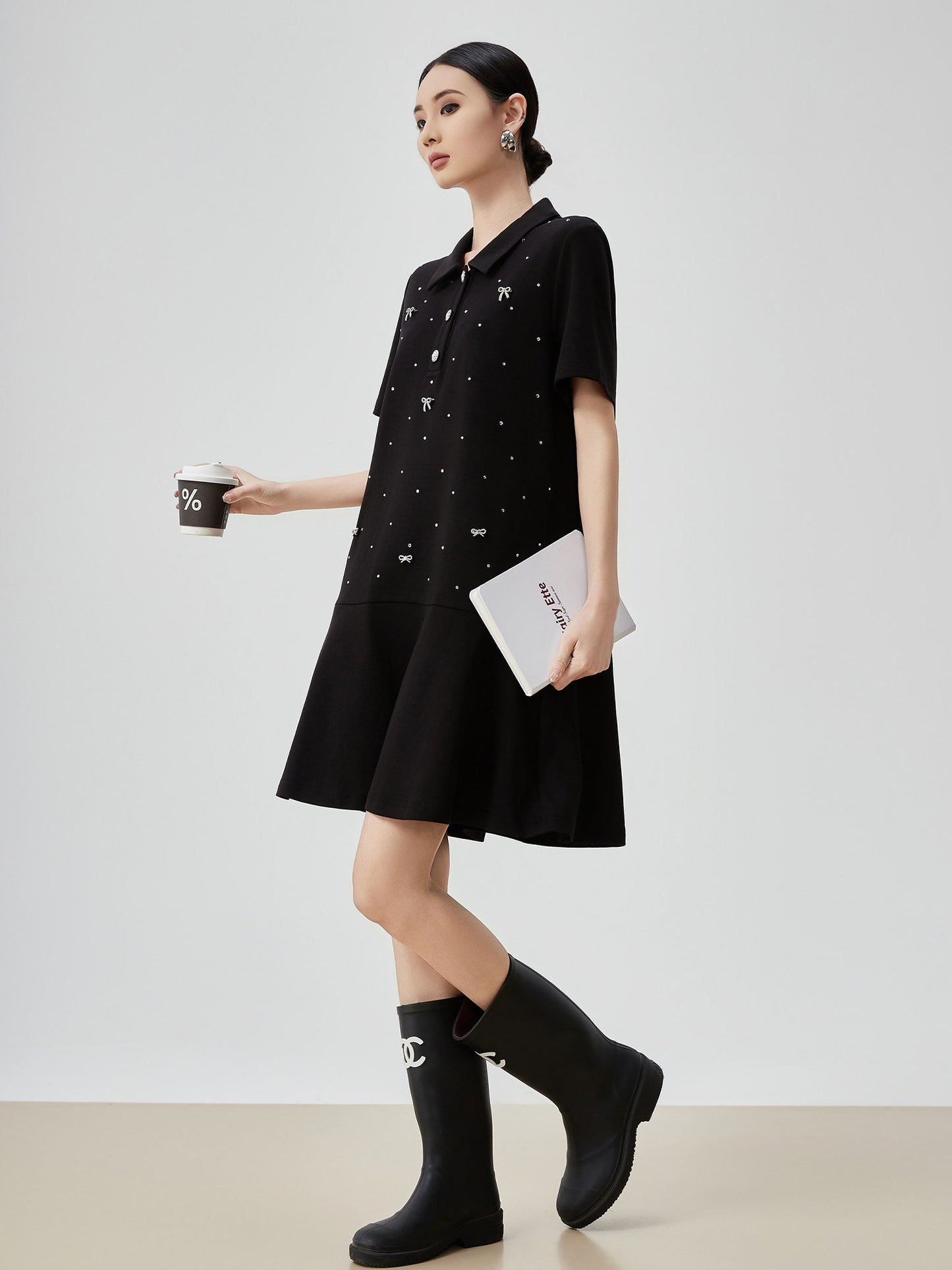 Ribbon Motif Polo Collar Mini Dress FER0113