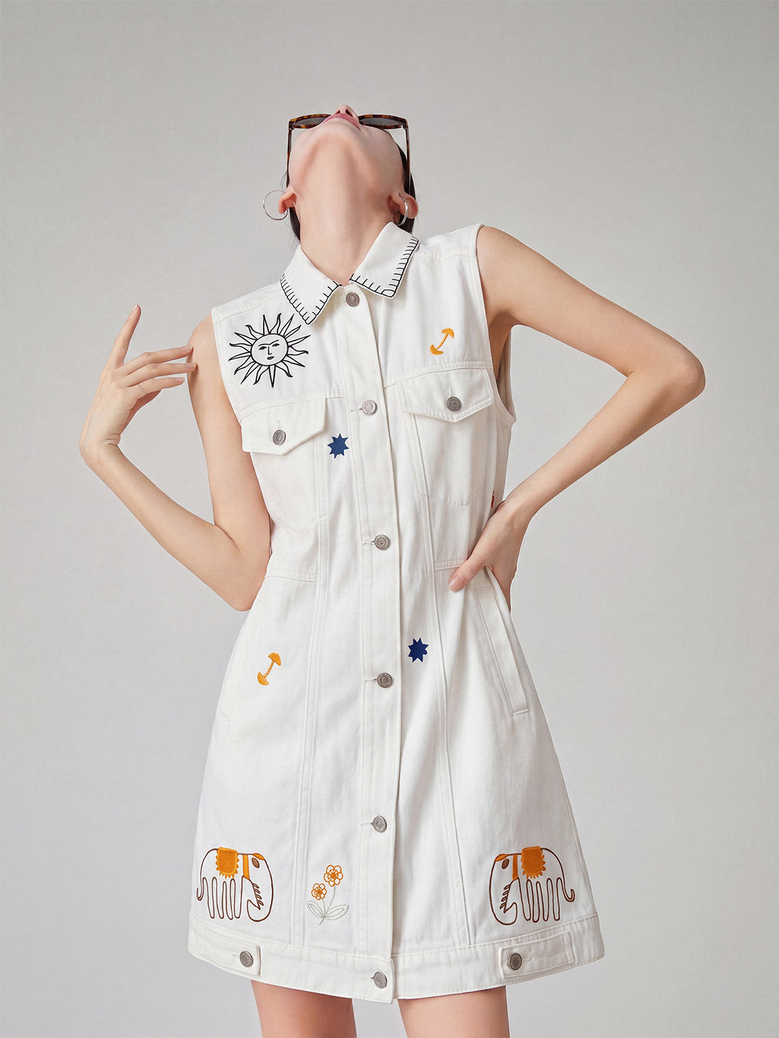 Flowers Denim Dress Sleeveless FER0350