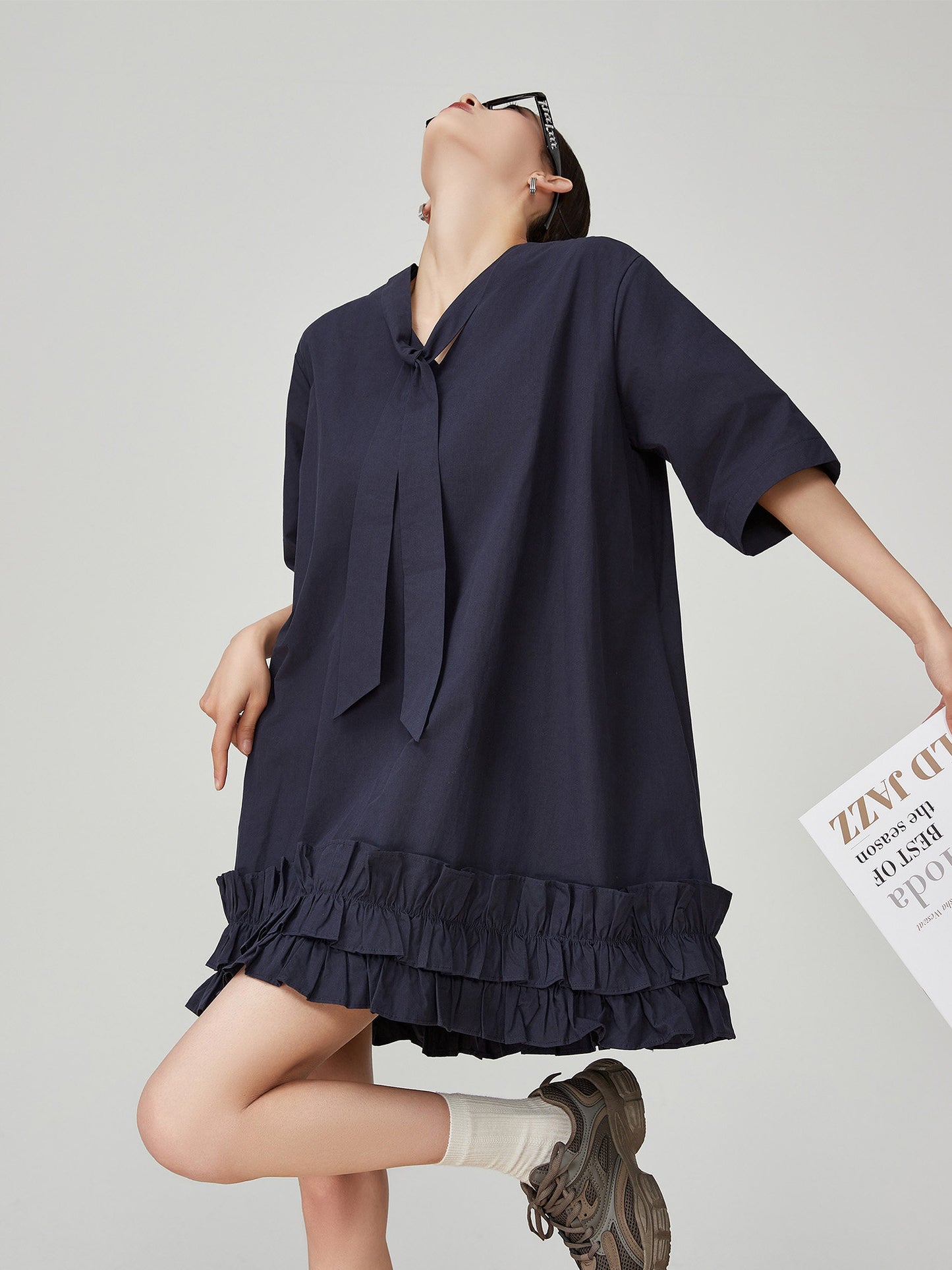 Bow-tie Hem Frill Mini Dress FER0103