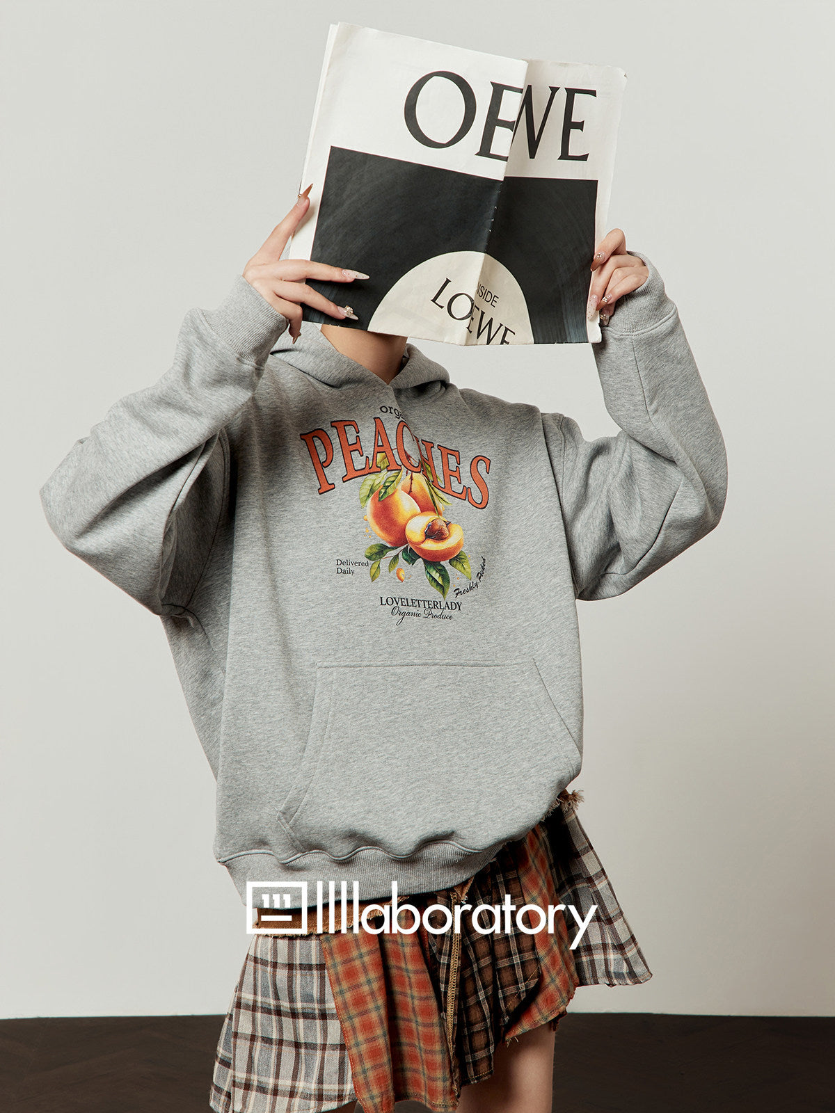 Fruit Print Sweat Hoodie / Docking Mini Skirt LLA0644