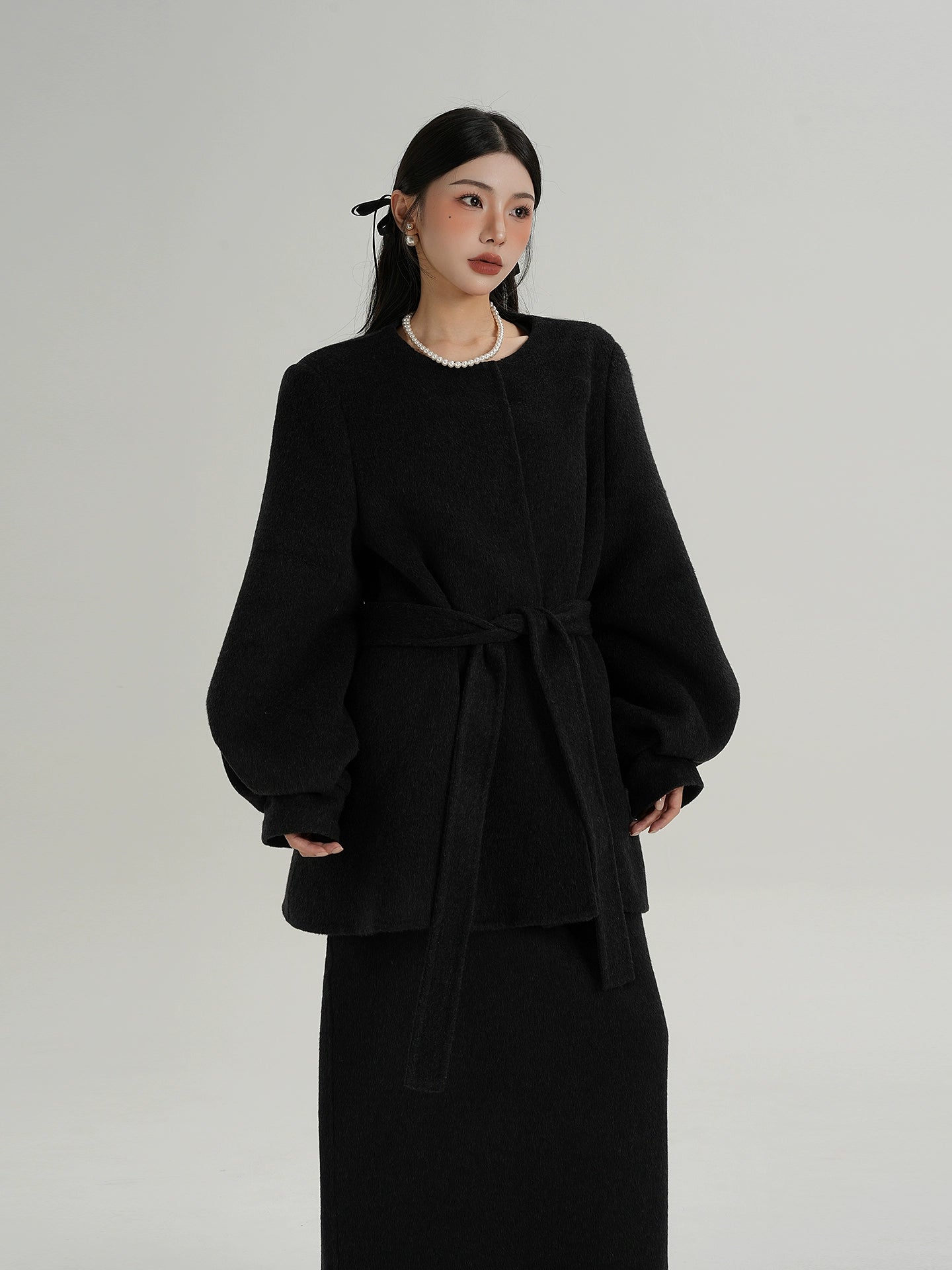 Collarless Belt Coat SRS0374