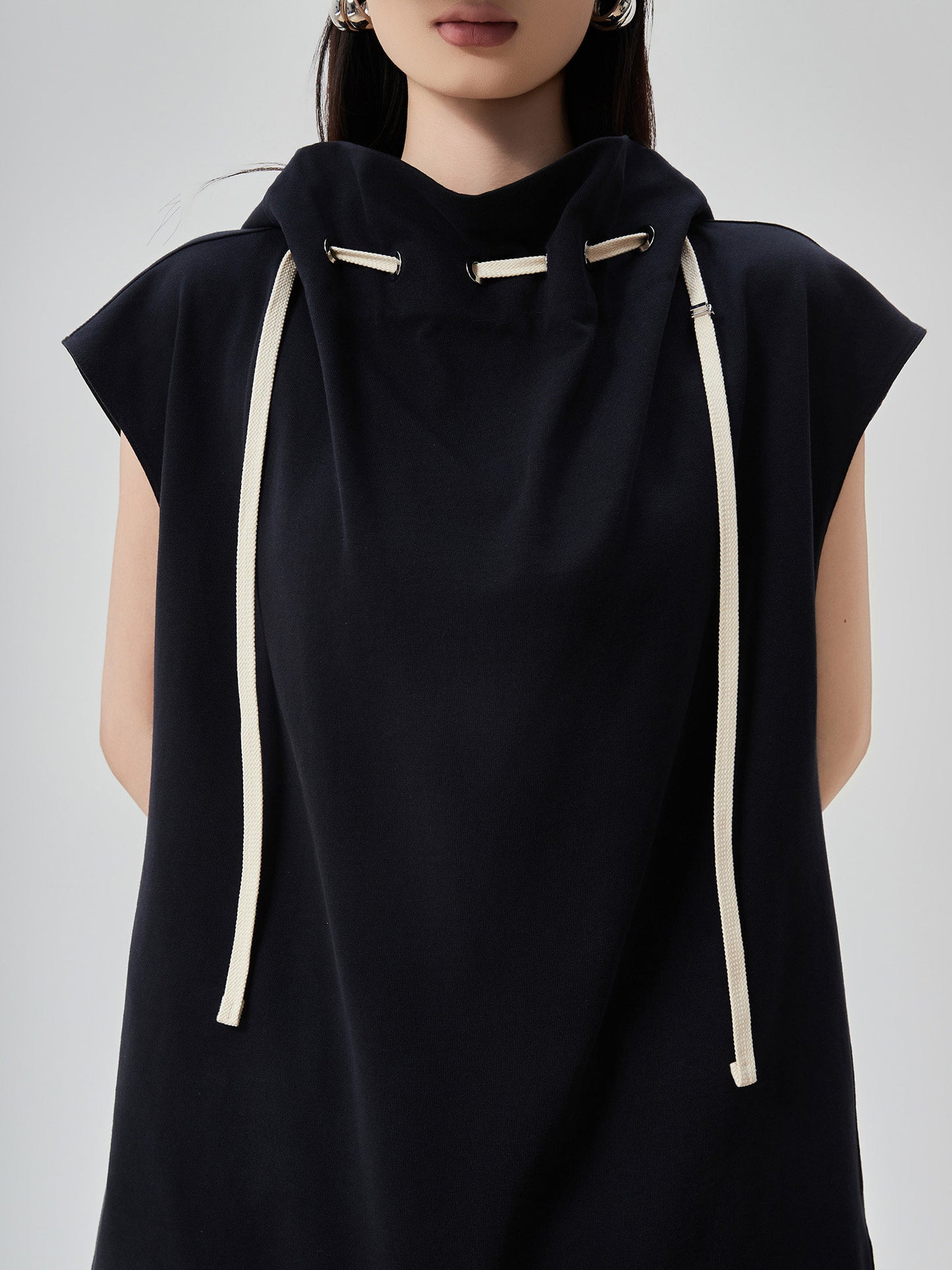 High-Neck Drawstring French Sleeve Top FER0222