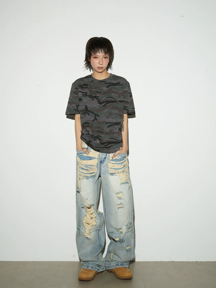 Damage Wide Leg Denim Pants MCY0006