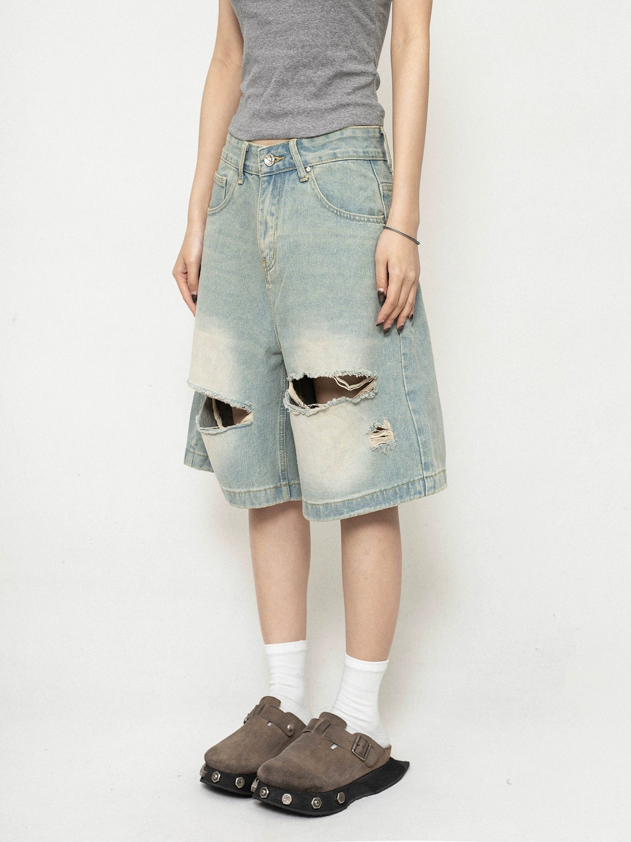 Damaged Wide Denim Pants ZRS0041