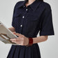 Ruffle Polo Collar Denim Dress FER0105