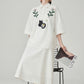 Cat Embroidered Short-Sleeve Shirt / White Long Skirt FER0211