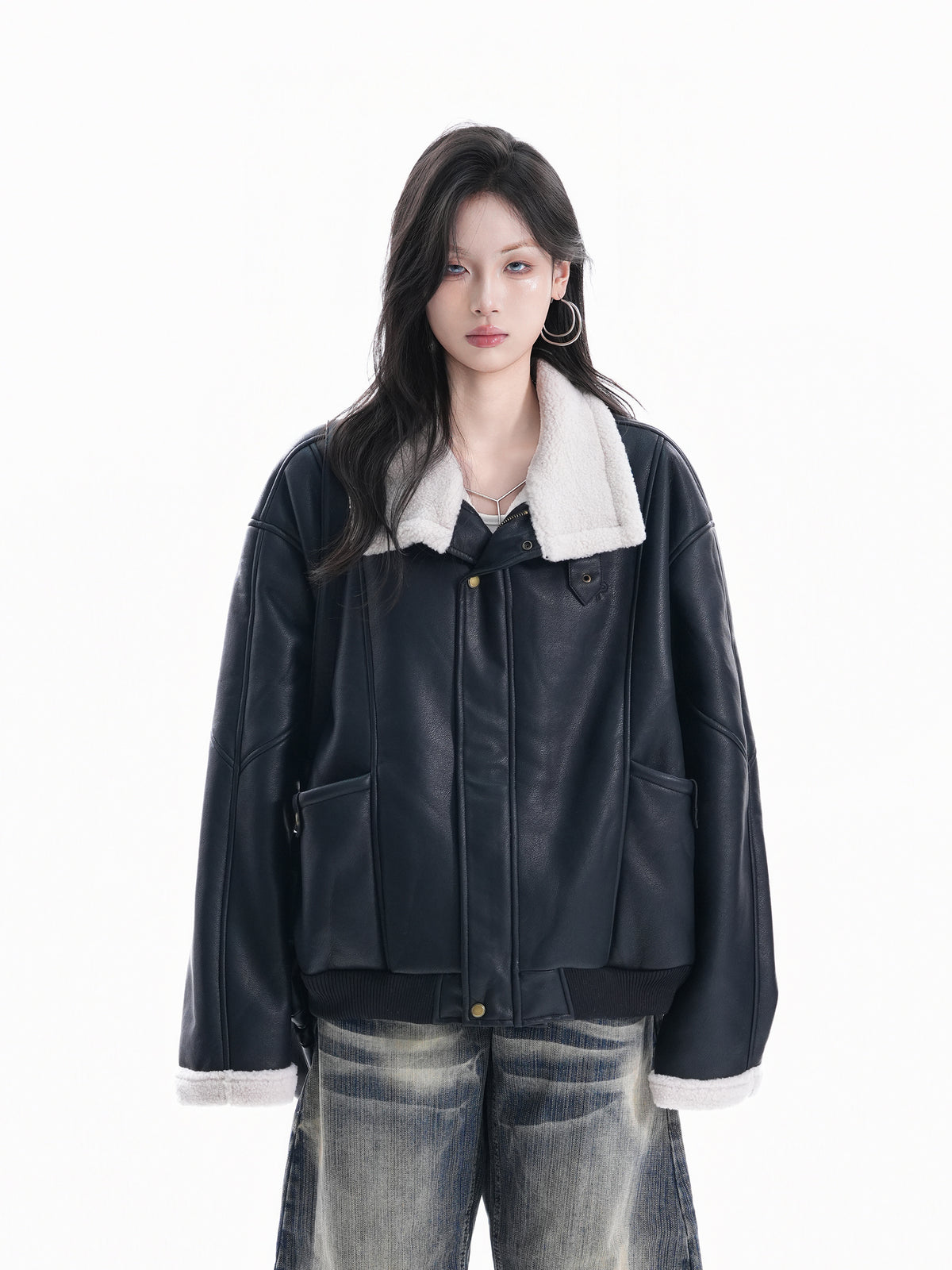 Stand Collar Faux Leather Jacket WLS0015