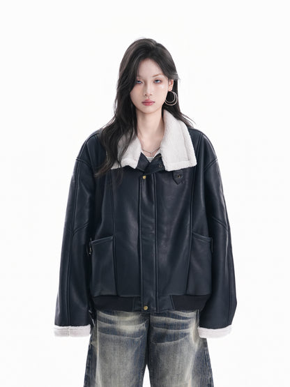 Stand Collar Faux Leather Jacket WLS0015