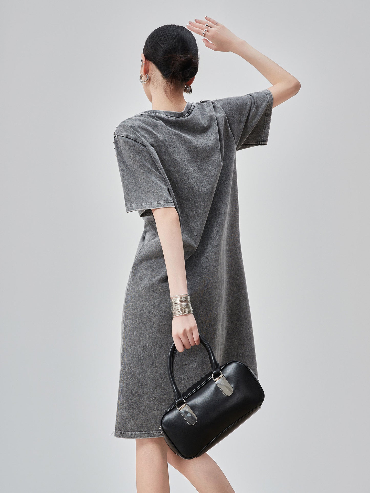 Chemical Wash Studs T-Shirt Dress FER0197